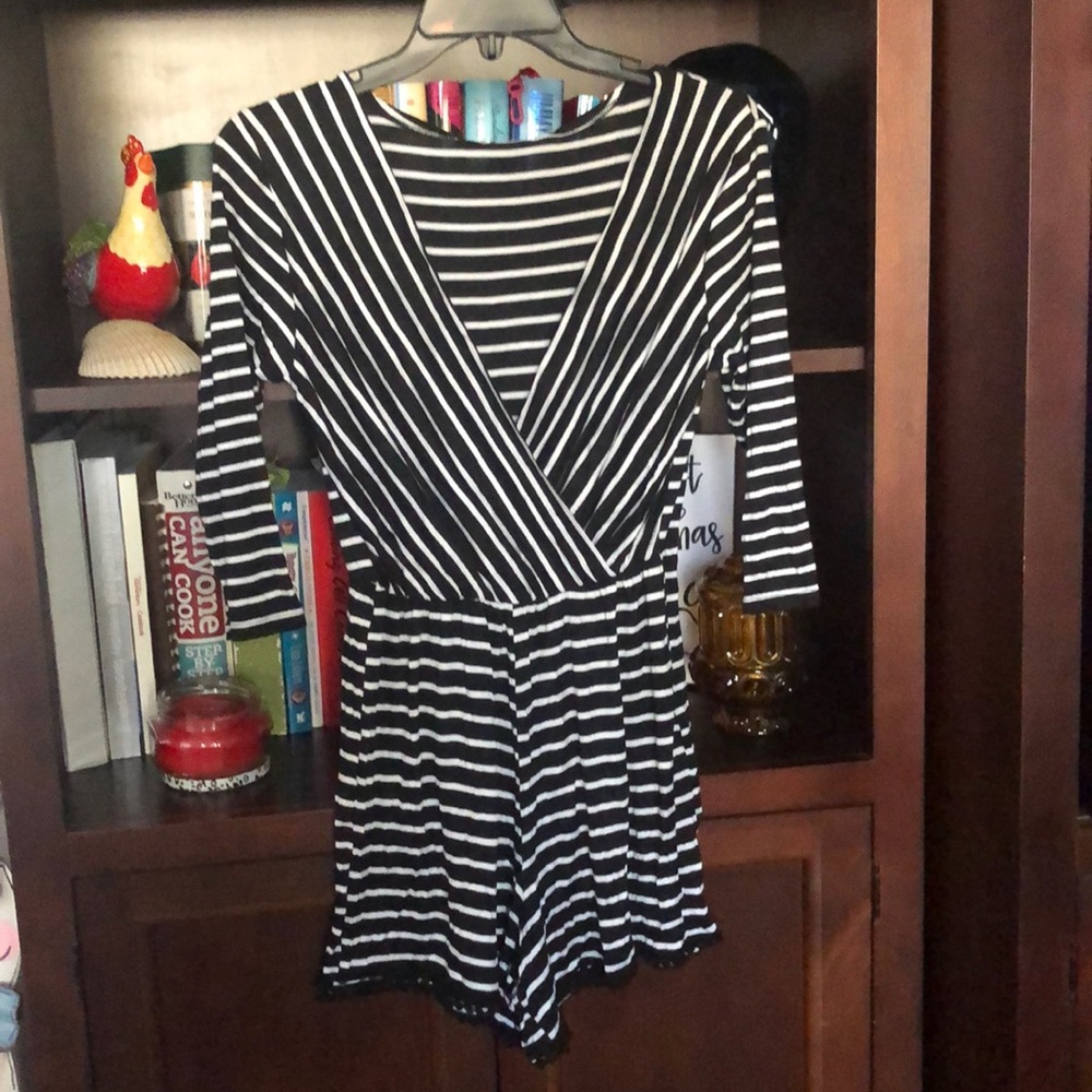 Black and white striped romper